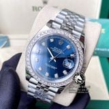 Đồng Hồ Rolex Datejust 41mm 126334 Rep 1:1 Chế Tác Vỏ Bạc Mặt Xanh Niềng Bezel Và Cọc Số Độ Kim Cương Thiên Nhiên Dây Kim Loại Jubilee