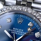 Đồng Hồ Rolex Datejust 41mm 126334 Rep 1:1 Chế Tác Vỏ Bạc Mặt Xanh Niềng Bezel Và Cọc Số Độ Kim Cương Thiên Nhiên Dây Kim Loại Jubilee