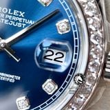 Đồng Hồ Rolex Datejust 41mm 126334 Rep 1:1 Chế Tác Vỏ Bạc Mặt Xanh Niềng Bezel Và Cọc Số Độ Kim Cương Thiên Nhiên Dây Kim Loại Jubilee