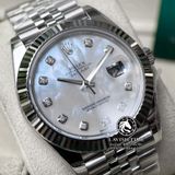 Đồng Hồ Rolex Datejust 41mm 126334 Rep 1:1 Chế Tác Vỏ Bạc Mặt Số Độ Xà Cừ Vân Mây Cọc Số Kim Cương Thiên Nhiên Dây Kim Loại Jubilee