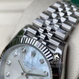 Đồng Hồ Rolex Datejust 41mm 126334 Rep 1:1 Chế Tác Vỏ Bạc Mặt Số Độ Xà Cừ Vân Mây Cọc Số Kim Cương Thiên Nhiên Dây Kim Loại Jubilee