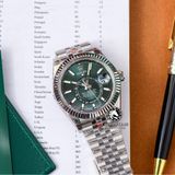Đồng Hồ Rolex Sky-Dweller 42mm 336934-0002 Rep 1:1 Chế Tác Vỏ Bạc Mặt Xanh Lá Dây Kim Loại Oyster