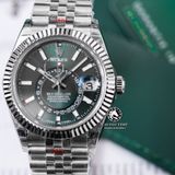Đồng Hồ Rolex Sky-Dweller 42mm 336934-0002 Rep 1:1 Chế Tác Vỏ Bạc Mặt Xanh Lá Dây Kim Loại Oyster