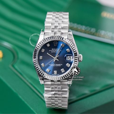 Đồng Hồ Rolex Datejust 31mm 178274-0048 Rep 1:1 Chế Tác Mặt Xanh Dương Niềng Khía Dây Thép Jubilee 5 mắt