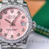 Đồng Hồ Rolex Datejust 31mm m278384rbr-0036 Rep 1:1 Chế Tác Mặt Hồng Niềng Đá Dây Thép Jubilee 5 mắt