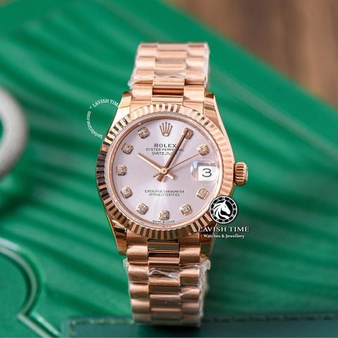 Đồng Hồ Rolex Datejust 31mm m278275-0010 Rep 1:1 Chế Tác Mặt Bạc Niềng Khía Dây Vàng Hồng President 3 mắt