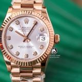 Đồng Hồ Rolex Datejust 31mm m278275-0010 Rep 1:1 Chế Tác Mặt Bạc Niềng Khía Dây Vàng Hồng President 3 mắt