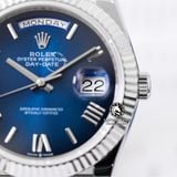 Đồng Hồ Rolex Day-Date 40mm 228239-0076 Rep 1:1 Chế Tác Mặt Số Xanh Dương Ombre Cọc Số La Mã Vỏ Thép Khối Lượng 185 Gram