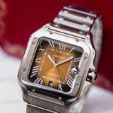 Đồng Hồ Cartier Santos De Cartier 40mm WSSA0064 Rep 1:1 Chế Tác Vỏ Bạc Mặt Nâu Dây Kim Loại