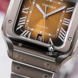 Đồng Hồ Cartier Santos De Cartier 40mm WSSA0064 Rep 1:1 Chế Tác Vỏ Bạc Mặt Nâu Dây Kim Loại