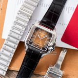 Đồng Hồ Cartier Santos De Cartier 40mm WSSA0064 Rep 1:1 Chế Tác Vỏ Bạc Mặt Nâu Dây Kim Loại
