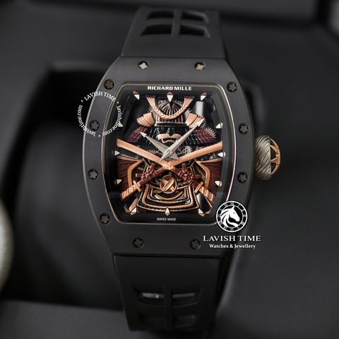 Đồng Hồ Richard Mille RM 47 The Time Of The Samurai Rep 1:1 Chế Tác Vỏ Ceramic Đen Mặt Skeleton Lộ Cơ Dây Cao Su