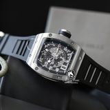 Đồng Hồ Richard Mille RM 010 Rep 1:1 Chế Tác Vỏ Bạc Mặt Skeleton Lộ Cơ Dây Cao Su