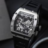 Đồng Hồ Richard Mille RM 010 Rep 1:1 Chế Tác Vỏ Bạc Mặt Skeleton Lộ Cơ Dây Cao Su