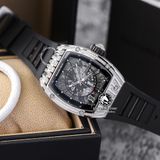 Đồng Hồ Richard Mille RM 023 Rep 1:1 Chế Tác Vỏ Bạc Đính Đá Mặt Skeleton Lộ Cơ Dây Cao Su