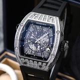 Đồng Hồ Richard Mille RM 023 Rep 1:1 Chế Tác Vỏ Bạc Đính Đá Mặt Skeleton Lộ Cơ Dây Cao Su