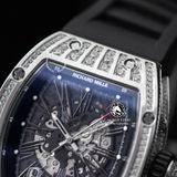 Đồng Hồ Richard Mille RM 023 Rep 1:1 Chế Tác Vỏ Bạc Đính Đá Mặt Skeleton Lộ Cơ Dây Cao Su