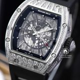 Đồng Hồ Richard Mille RM 023 Rep 1:1 Chế Tác Vỏ Bạc Đính Đá Mặt Skeleton Lộ Cơ Dây Cao Su