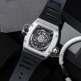 Đồng Hồ Richard Mille RM 010 Rep 1:1 Chế Tác Vỏ Bạc Đính Đá Mặt Skeleton Lộ Cơ Dây Cao Su