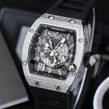 Đồng Hồ Richard Mille RM 010 Rep 1:1 Chế Tác Vỏ Bạc Đính Đá Mặt Skeleton Lộ Cơ Dây Cao Su