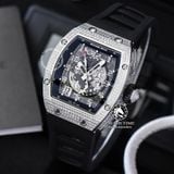 Đồng Hồ Richard Mille RM 010 Rep 1:1 Chế Tác Vỏ Bạc Đính Đá Mặt Skeleton Lộ Cơ Dây Cao Su