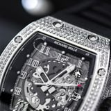 Đồng Hồ Richard Mille RM 010 Rep 1:1 Chế Tác Vỏ Bạc Đính Đá Mặt Skeleton Lộ Cơ Dây Cao Su