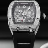 Đồng Hồ Richard Mille RM 010 Rep 1:1 Chế Tác Vỏ Bạc Đính Đá Mặt Skeleton Lộ Cơ Dây Cao Su