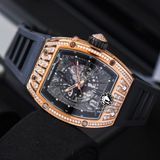 Đồng Hồ Richard Mille RM 023 Rep 1:1 Chế Tác Vỏ Vàng Hồng Đính Đá Mặt Skeleton Lộ Cơ Dây Cao Su