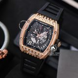 Đồng Hồ Richard Mille RM 023 Rep 1:1 Chế Tác Vỏ Vàng Hồng Đính Đá Mặt Skeleton Lộ Cơ Dây Cao Su