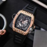 Đồng Hồ Richard Mille RM 023 Rep 1:1 Chế Tác Vỏ Vàng Hồng Đính Đá Mặt Skeleton Lộ Cơ Dây Cao Su