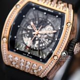 Đồng Hồ Richard Mille RM 023 Rep 1:1 Chế Tác Vỏ Vàng Hồng Đính Đá Mặt Skeleton Lộ Cơ Dây Cao Su