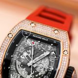 Đồng Hồ Richard Mille RM 010 Rep 1:1 Chế Tác Vỏ Vàng Hồng Đính Đá Mặt Skeleton Lộ Cơ Dây Cao Su