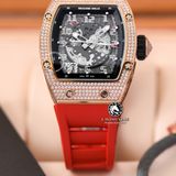 Đồng Hồ Richard Mille RM 010 Rep 1:1 Chế Tác Vỏ Vàng Hồng Đính Đá Mặt Skeleton Lộ Cơ Dây Cao Su