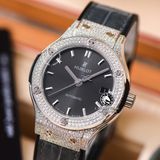 Đồng Hồ Hublot Classic Fusion 38mm Rep 1:1 Chế Tác Vỏ Bạc Độ Kim Cương Thiên Nhiên - Moissanite Pave Mặt Số Xám Chải Tia 565.NX.7071.LR