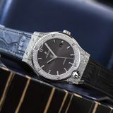 Đồng Hồ Hublot Classic Fusion 42mm Rep 1:1 Chế Tác Vỏ Bạc Độ Kim Cương Thiên Nhiên - Moissanite Pave Mặt Số Xám 542.NX.7071.LR