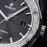 Đồng Hồ Hublot Classic Fusion 42mm Rep 1:1 Chế Tác Vỏ Bạc Độ Kim Cương Thiên Nhiên - Moissanite Pave Mặt Số Xám 542.NX.7071.LR