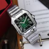 Đồng Hồ Cartier Santos De Cartier 40mm WSSA0062 Rep 1:1 Chế Tác Vỏ Bạc Mặt Xanh Lá Dây Kim Loại