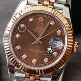Đồng Hồ Rolex Datejust 41mm 126331-0004 Rep 1:1 Chế Tác Vỏ Vàng Hồng Mặt Nâu Chocolate Cọc Số Đính Đá Dây Kim Loại