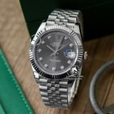 Đồng Hồ Rolex Datejust 41mm 126334-0006 Rep 1:1 Chế Tác Vỏ Bạc Mặt Xám Cọc Số Đính Đá Dây Kim Loại