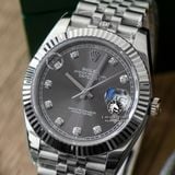 Đồng Hồ Rolex Datejust 41mm 126334-0006 Rep 1:1 Chế Tác Vỏ Bạc Mặt Xám Cọc Số Đính Đá Dây Kim Loại