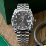 Đồng Hồ Rolex Datejust 41mm 126334-0006 Rep 1:1 Chế Tác Vỏ Bạc Mặt Xám Cọc Số Đính Đá Dây Kim Loại