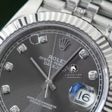 Đồng Hồ Rolex Datejust 41mm 126334-0006 Rep 1:1 Chế Tác Vỏ Bạc Mặt Xám Cọc Số Đính Đá Dây Kim Loại