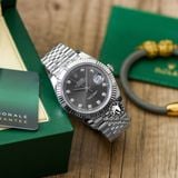 Đồng Hồ Rolex Datejust 41mm 126334-0006 Rep 1:1 Chế Tác Vỏ Bạc Mặt Xám Cọc Số Đính Đá Dây Kim Loại