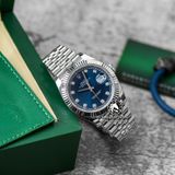 Đồng Hồ Rolex Datejust 41mm 126334-0016 Rep 1:1 Chế Tác Vỏ Bạc Mặt Xanh Dương Cọc Số Đính Đá Dây Kim Loại