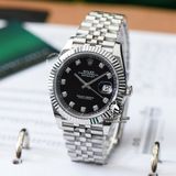 Đồng Hồ Rolex Datejust 41mm 126334-0012 Rep 1:1 Chế Tác Vỏ Bạc Mặt Đen Cọc Số Đính Đá Dây Kim Loại