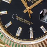 Đồng Hồ Rolex Day-Date 40mm 228238-004 Rep 1:1 Chế Tác Vỏ Vàng Kim Mặt Đen Cọc Số Đính Đá Baguette Trọng Lượng 168 Gram Dây Kim Loại