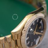 Đồng Hồ Rolex Day-Date 40mm 228238-004 Rep 1:1 Chế Tác Vỏ Vàng Kim Mặt Đen Cọc Số Đính Đá Baguette Trọng Lượng 168 Gram Dây Kim Loại