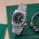Đồng Hồ Rolex Datejust 36mm 126234-0012 Rep 1:1 Chế Tác Vỏ Bạc Mặt Đen Cọc Số Đính Đá Dây Kim Loại Jubilee