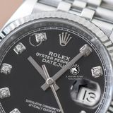Đồng Hồ Rolex Datejust 36mm 126234-0012 Rep 1:1 Chế Tác Vỏ Bạc Mặt Đen Cọc Số Đính Đá Dây Kim Loại Jubilee