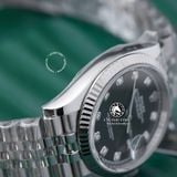 Đồng Hồ Rolex Datejust 36mm 126234-0012 Rep 1:1 Chế Tác Vỏ Bạc Mặt Đen Cọc Số Đính Đá Dây Kim Loại Jubilee